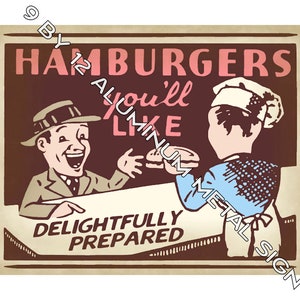 Hamburgers You&#39;ll Like METAL SIGN Retro Vintage style Diner Cafe Restaurant wall Decor art