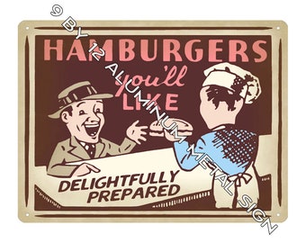 Hamburgers You'll Like METAL SIGN Retro Vintage style Diner Cafe Restaurant wall Decor art