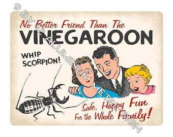 Funny VInegaroon METAL SIGN for Terrarium or Cage Whip Scorpion Black Arachnid