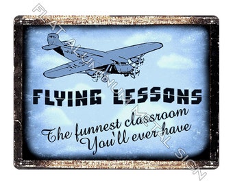 Airplane pilot lessons decoration METAL SIGN airline hanger vintage style art wall plaque 029