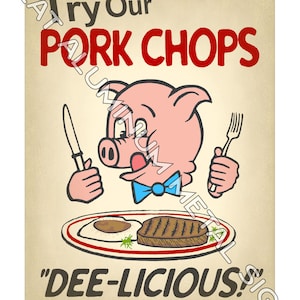 Pork Chops meat shop Halloween decoration METAL SIGN grocery deli / kitchen home wall decor art