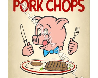 Pork Chops meat shop Halloween decoration METAL SIGN grocery deli / kitchen home wall decor art