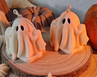 Vela fantasma de cera de colza vertida a mano / Aroma a café con leche y especias de calabaza de Halloween o Spekulatius (7,5 x 8 cm)