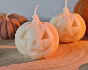 Kerze de calabaza de Halloween / Vela Jack-O-Lantern de cera de colza vertida a mano / Latte de especias de calabaza o Spekulatius (5 x 5 cm) /
