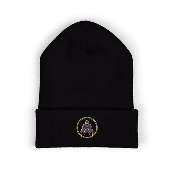 The Mindful Athlete® Football Embroidered Beanie | Purple & Gold | Sports Meditation Cuff Hat