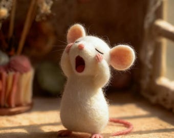 Wool Felted Mouse Doll, Handmade Wool Animal Toy, Miniature Mouse Figurine, Needle Felt Ornament Gift for Her, Nursery or Kids Room Decor