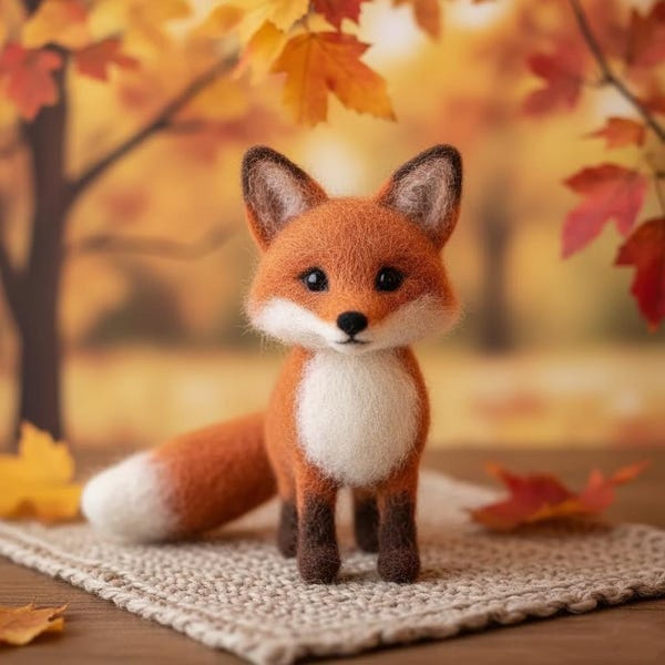 Zorro de fieltro de lana, adorable figura de zorro de lana/adorno de animal del bosque, decoración otoñal para el hogar, regalo para amantes de los zorros, escultura de fieltro suave, acogedora decoración otoñal.