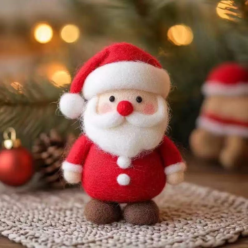 Triangle Santa Handmade Felt Santa Ornament, Wool Christmas Tree Decoration, Cute ...