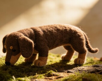 Cute Felt Dachshund Plushie, Handmade Sausage Dog, Aesthetic Desk Decor, Mini Dog Ornament, Farmhouse Dog Decor Gift