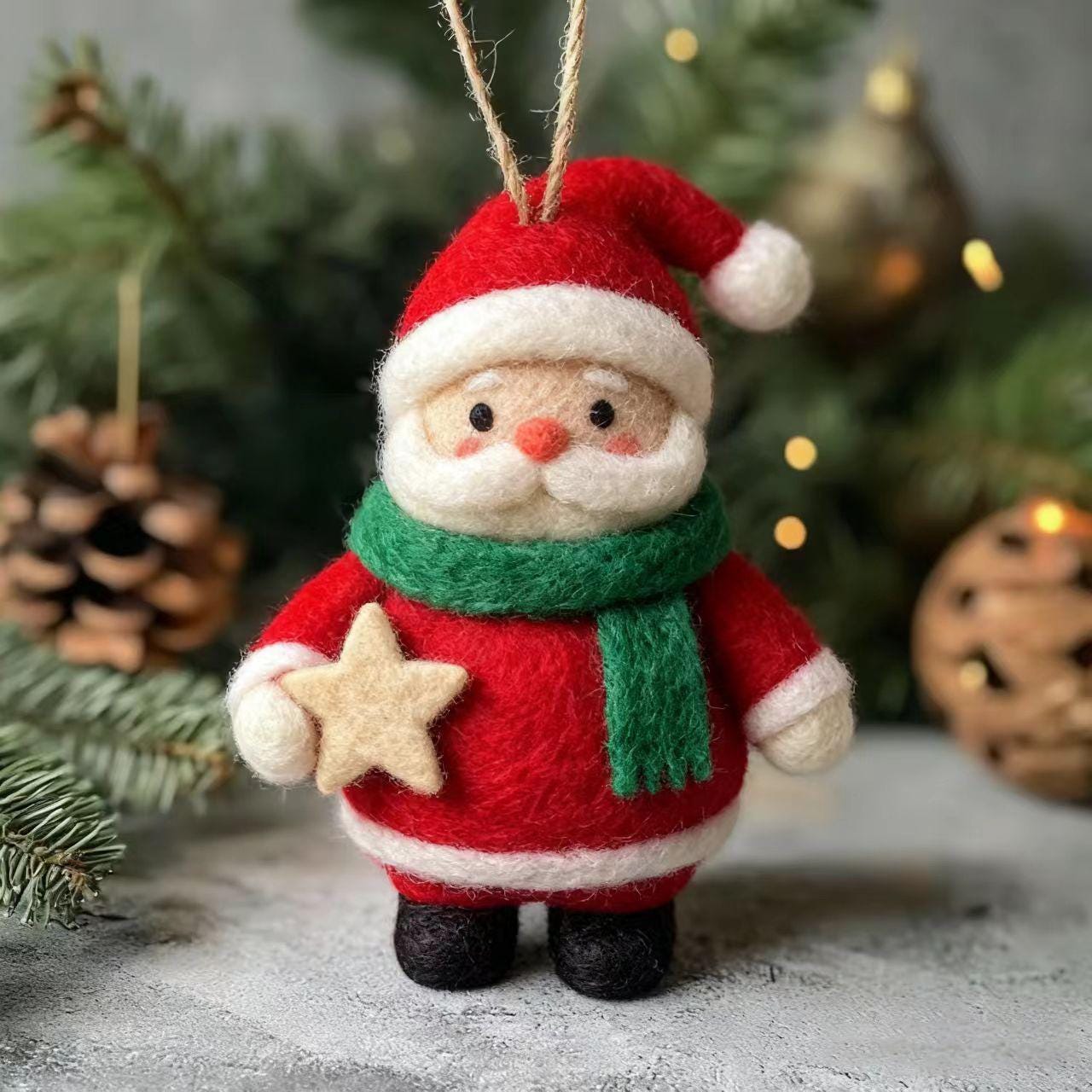 Triangle Santa Handmade Felt Santa Ornament, Wool Christmas Tree Decoration, Cute ...