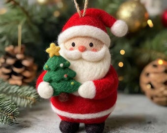 Handmade Felt Santa Ornament, Wool Christmas Tree Decoration, Cute Needle Felted Santa Doll, Holiday Gift for Home Décor