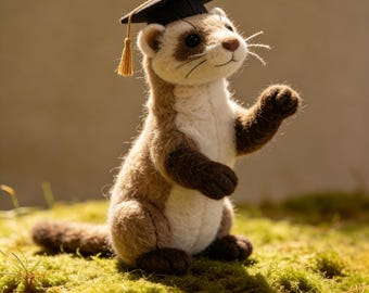 Graduation Ferret Plush, Needle Felted Wool Ferret, Cute Graduate Animal Gift, Handmade Keepsake