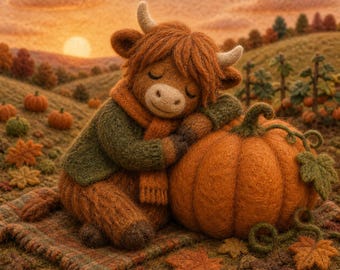 Handmade Felt Highland Cow Figurine, 8cm Wool Animal Decor, Cute Cottagecore Farmhouse Desk Ornament, Soft Rustic Gift