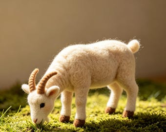 Handmade Felt Goat Ornament, Mini Farm Animal Decor, Nursery Farm Decor, Soft Animal Figurine, Cute Gift Idea