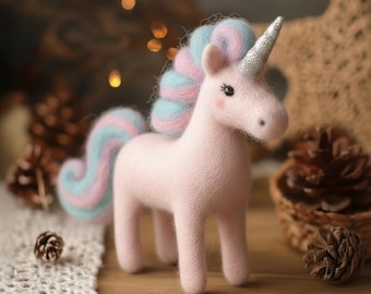 Vilt eenhoorn beeldje, wollen eenhoorn pluche decor, naaldvilten eenhoorn ornament, leuk fantasiecadeau voor meisjes, decor kinderkamer eenhoorn