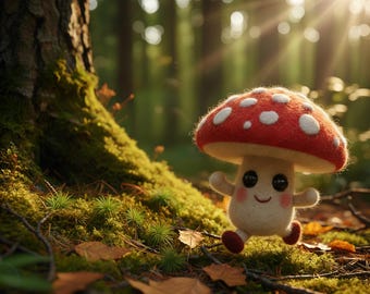 Handmade Felt Mushroom Decor, Cottagecore Mushroom Figurine, Woodland Fairy Garden Ornament, Whimsical Forest Decor