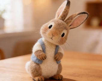Handmade Felt Bunny Sculpture, Cottagecore Rabbit Decor, Woodland Animal Figurine, Cozy Spring Home Accent, Nature Inspired Gift