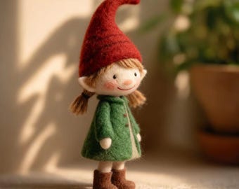 Wool Felt Elf Doll, Handmade Needle Felted Fairy Figurine, Christmas Decoration, Nordic Woodland Elf Ornament, Cute Felt Gift, Holiday Gift