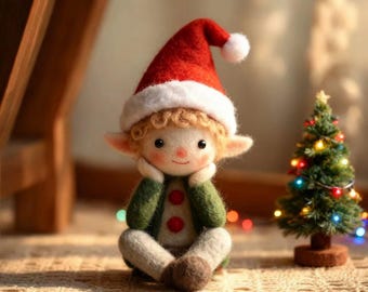 Handmade Felt Christmas Elf Doll | Wool Needle Felt Figurine | Scandinavian Holiday Decor | Elf Ornament | Christmas Gift for Her or Home