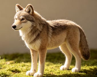 Realistic Needle Felted Wolf, Sleeping Fox Style Wolf, Handmade Wool Sculpture, Nature Inspired Home Decor, Unique Gift