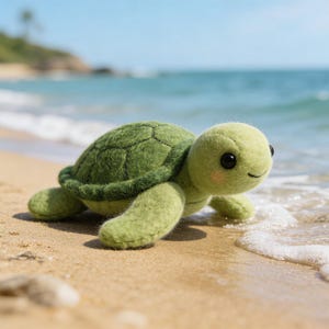 Needle Felt Sea Turtle, Handmade Wool Turtle Plush, Cute Ocean Animal Toy, Beach Decor, Kawaii Turtle Gift