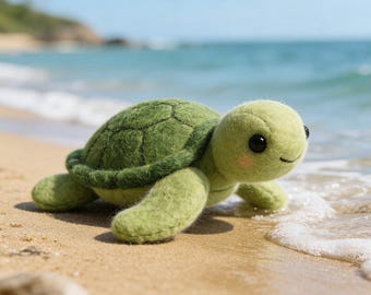 Needle Felt Sea Turtle, Handmade Wool Turtle Plush, Cute Ocean Animal Toy, Beach Decor, Kawaii Turtle Gift