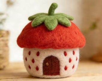 Needle Felted Fairy House | Wool Home Decor | Woodland Nursery Decor | Mushroom Pumpkin Strawberry Carrot Gnome Home | Nature Table Decor