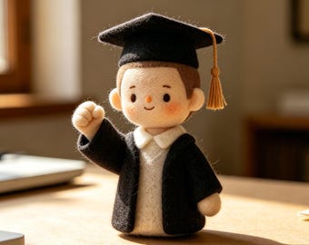 Cute Graduation Plush Doll, Handmade Felt Student Figurine, Wool Graduate Keepsake Gift, Graduation Decor