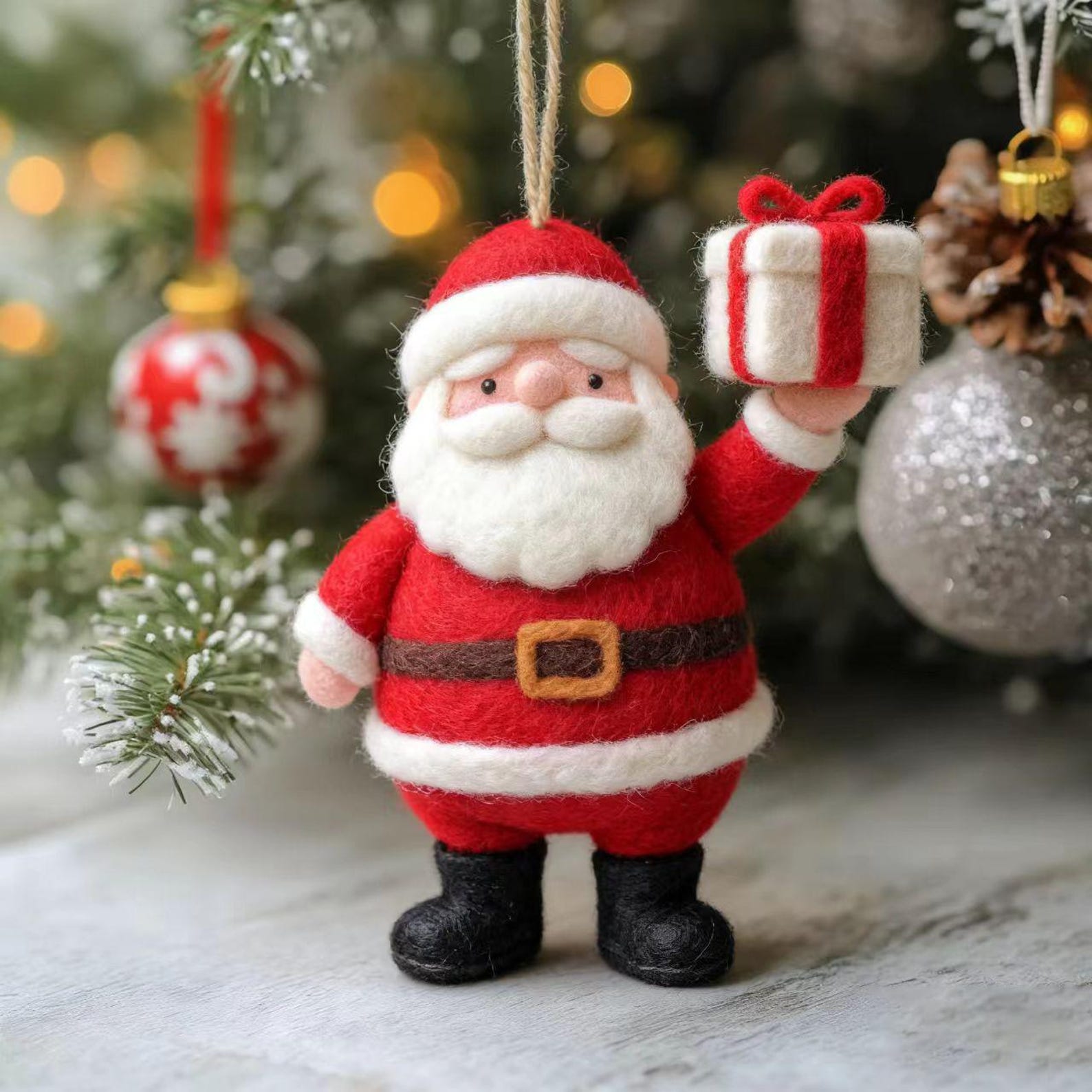 Triangle Santa Handmade Felt Santa Ornament, Wool Christmas Tree Decoration, Cute ...