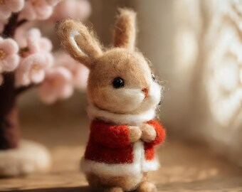 Felt Bunny Doll Decor, Cute Rabbit Figurine, Wool Animal Toy, Nursery Shelf Decor, Soft Felt Bunny Gift, Kawaii Home Accent