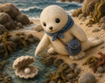 Handmade Felt Seal Plush, 8cm Wool Sea Animal Figurine, Cute Ocean Nursery Decor, Soft Coastal Cottagecore Gift