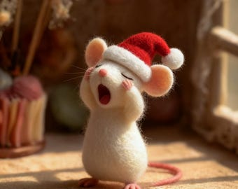 Wool Felted Mouse Doll, Handmade Wool Animal Toy, Miniature Mouse Figurine, Needle Felt Ornament Gift for Her, Nursery or Kids Room Decor
