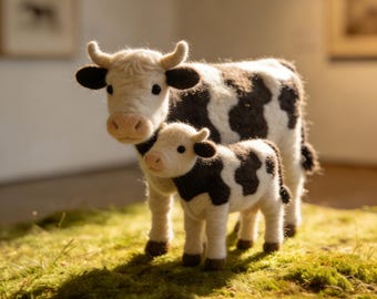 Needle Felt Cow, Cute Animal Sculpture, Handmade Wool Figurine, Farm Animal Decor, Cow Lover Gift, Tiny Plush Cow
