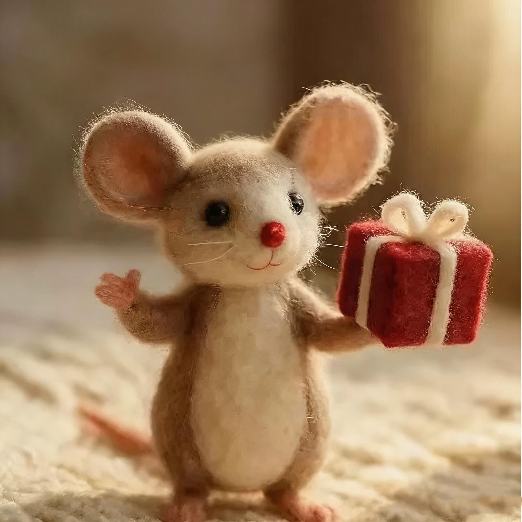 Wool Felted Mouse Doll, Handmade Wool Animal Toy, Miniature Mouse ...
