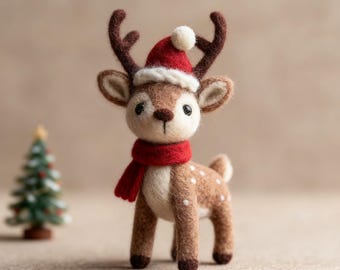 Handmade Wool Felt Xmas Reindeer | 8cm Needle Felt Animal | Cute Holiday Decor | Christmas Ornament | Felt Plush Gift | Winter Collectible