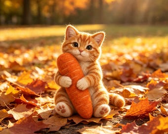 Felt Tuxedo Cat Figurine 3.15 in, Black and White Kitten with Pumpkin, Cozy Autumn Shelf Decor, Cat Mom Gift