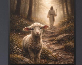 Jesus Leaves the 99 Christian Wall Art Printable – Lost Sheep & Good Shepherd Faith Artwork, Vintage Style Religious Home Decor