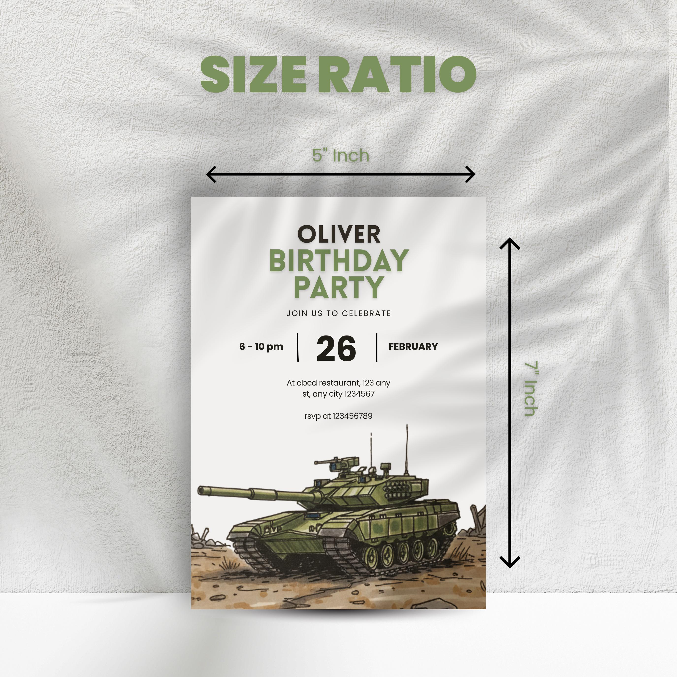 Military Tank Birthday Invitation Template, Armored War Vehicle Party ...