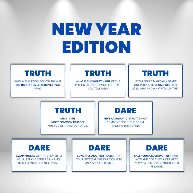 Dare Box Examples Truth or Dare Card Game Template, New Year Edition, 100 Cards Editable ...