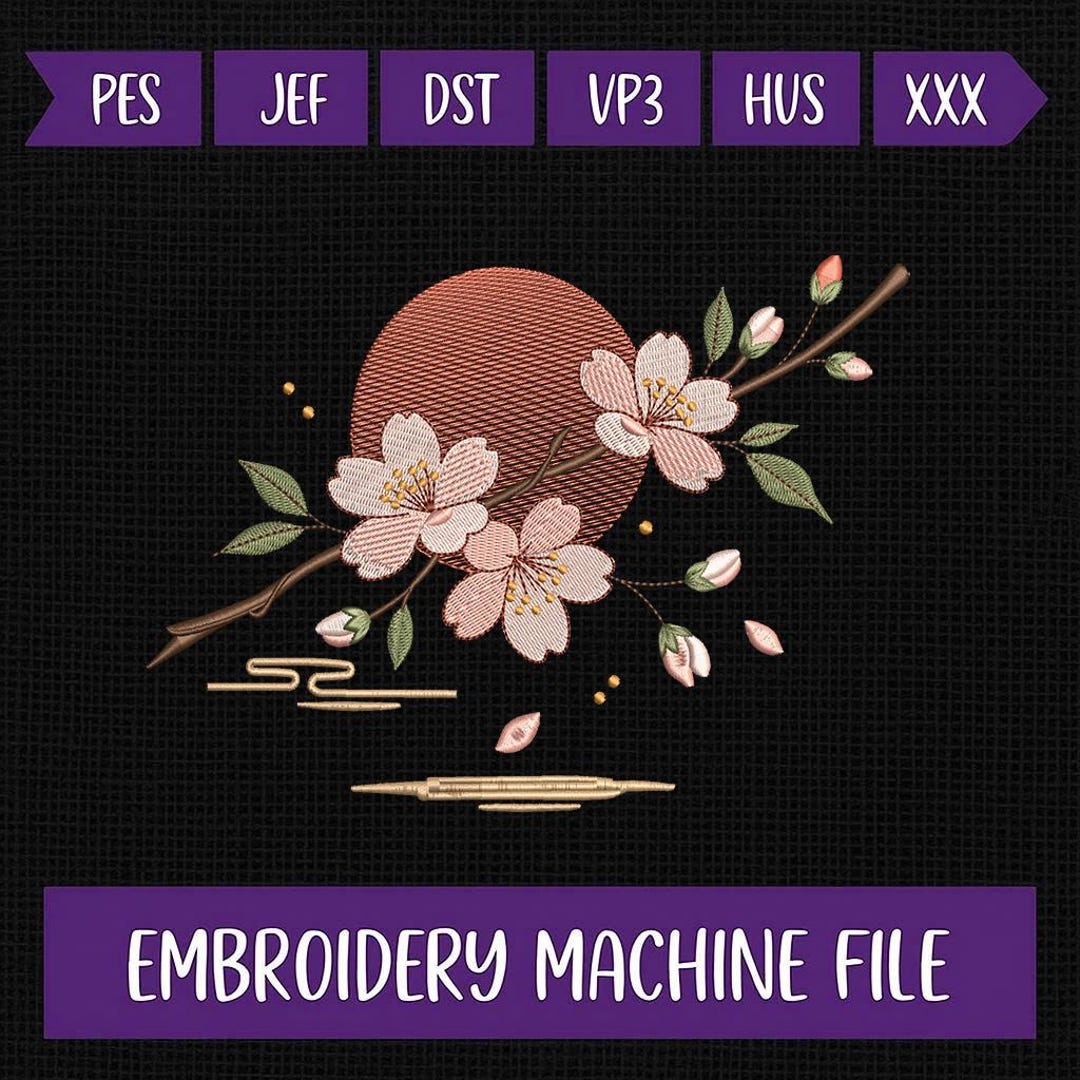 Cherry Blossom Embroidery Design, Japanese Sakura Branch Embroidery ...