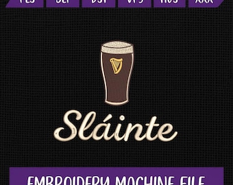 Sláinte Beer Embroidery Design, Irish Beer Mug Machine Embroidery File, St Patrick’s Day Stitch Pattern, PES DST JEF Digital File