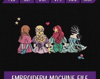 Princess Best Friends Embroidery Design | Girls Back View Stitch File | Machine Embroidery Pattern PES DST JEF VP3 Digital File