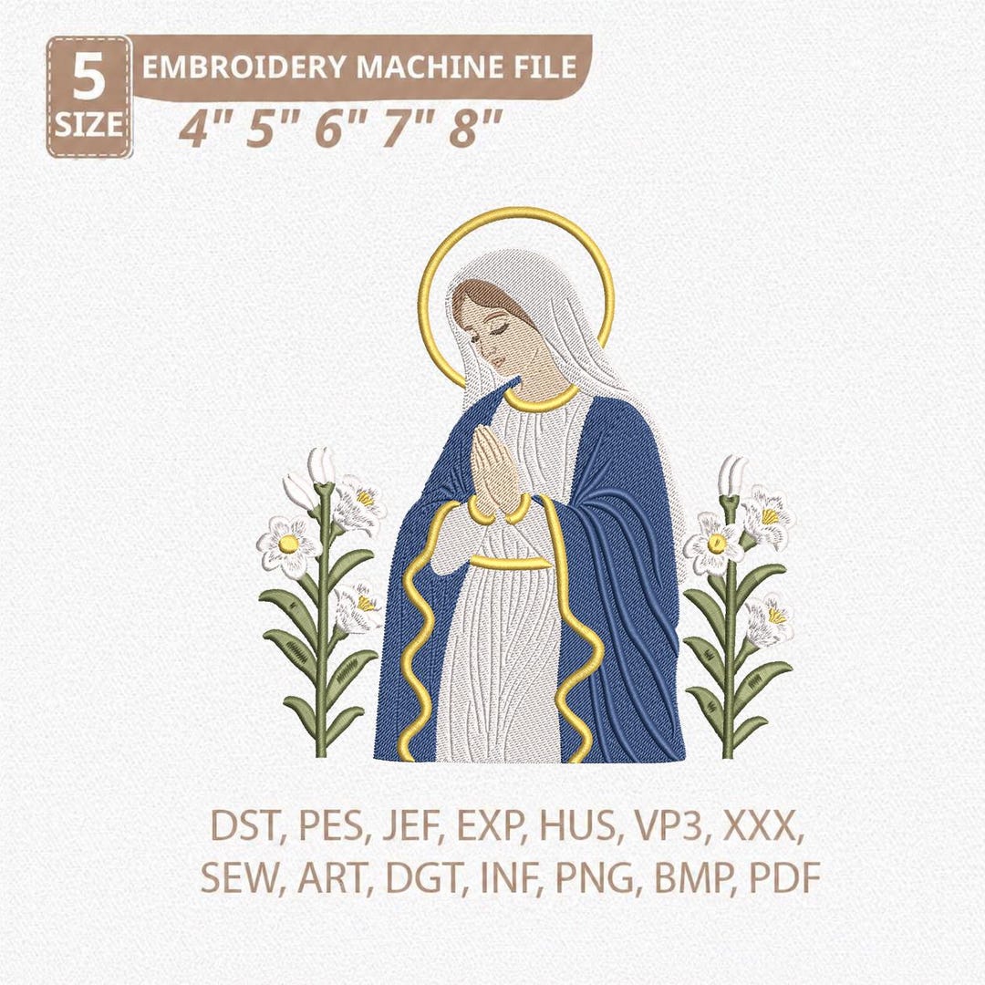 Virgin Mary Embroidery Design, Religious Catholic Machine Embroidery ...