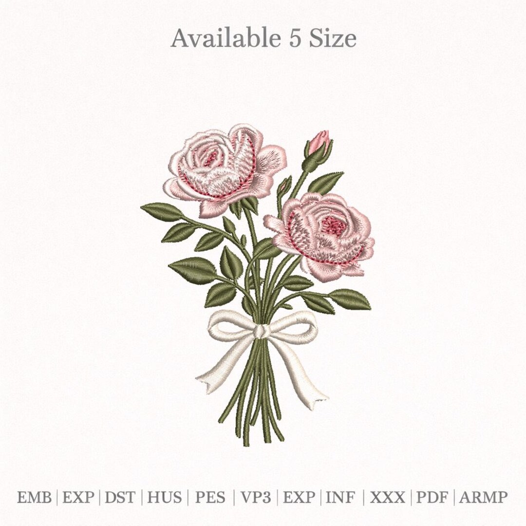 Rose Bouquet Embroidery Design Pink Roses Floral PES DST EXP Hus Vp3 ...