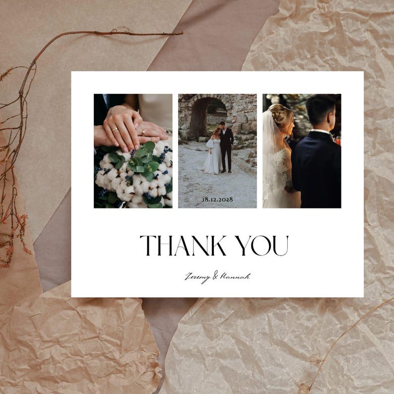 Thank You Rize Panel Photo Collage Wedding Thank You Card | Elegant Minimalist Design - Etsy