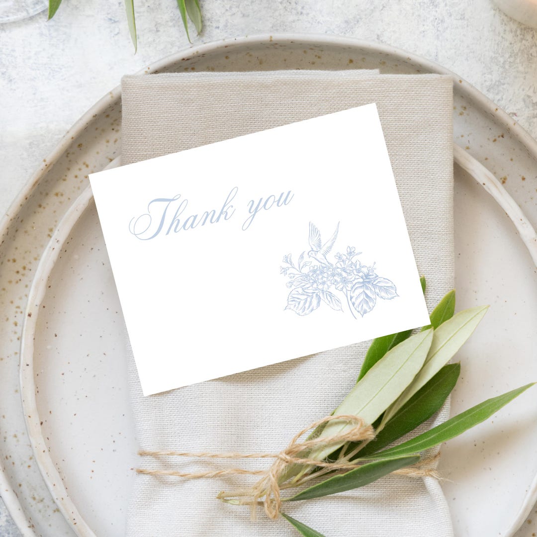 Blue Floral Thank You Card Template | Editable Wedding Thank You Note ...