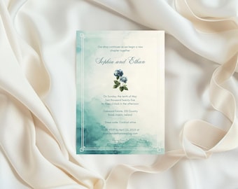 Watercolor Hydrangea Wedding Invitation Template — Editable in Canva | Printable 5x7 Wedding Invite | Digital Download