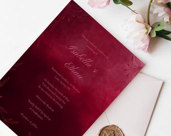 Burgundy Wedding Invitation Template, Elegant Red Wedding Invite, Editable Canva Invitation, Printable Formal Wedding Card, Modern Script
