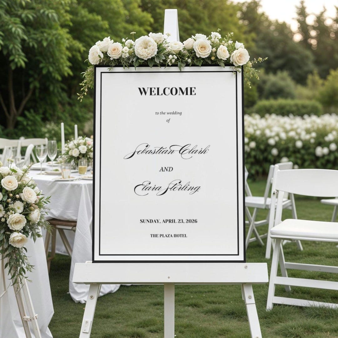 Wedding Welcome Sign Template | Black Minimalist Wedding Sign ...
