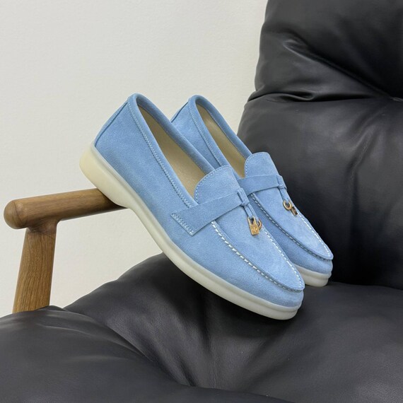 Blue Suede Loafers  | Handcrafted Loafers |  Women's Moccasins |  Woman Loafers | Gift For Mum